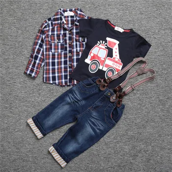 2020 rinkinių drabužių pavasario kombinezonas berniukui ilgomis rankovėmis pledas marškiniai + džinsai + Transporto priemonių, Spausdinimo 3 vnt. rinkinys BCS203