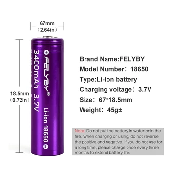 FELYBY 6PCS 18650 3.7 v, li-ion akumuliatorius as ličio accu Naujas Originalus li-ion 18650 baterija 3400mAh