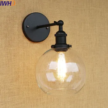 IWHD Stiklo Kamuolys Retro Vintage Sienų apšvietimo Įranga Sconce Wandlamp LED Edison pramonės Sienos Lempos Loft Apliques Sumalti Lampen