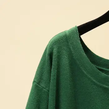 Plus size Varčias, O kaklo kietas juodas žalias moterų prarasti palaidinė 2021 naują pavasario rudens atsitiktinis ponios Elastingumą puloveriai moteris