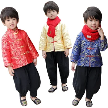 Vaikai Kinijos Striukė Naujųjų Metų Kūdikių Berniukų Tango Drabužių Pavasario Atostogų Kostiumai Vaikams Kailis Dragon Komplektus Outwear Cardigan Viršūnės