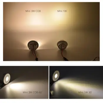 10/pak Mini 1W COB 3W LED Spot Light Nišoje Pastatyta Downlight Pritemdomi 110V, 220V, skirtas kabinetas