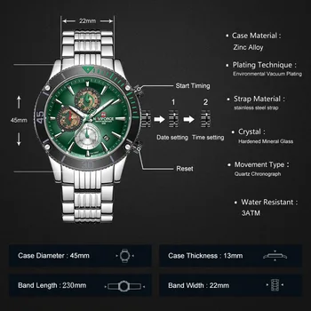 NAVIFORCE Vyrai Žiūrėti Prabanga Top Brand Sporto Chronograph Watches Vandeniui Nerūdijančio Plieno Kvarcinis Laikrodis Relogio Masculino