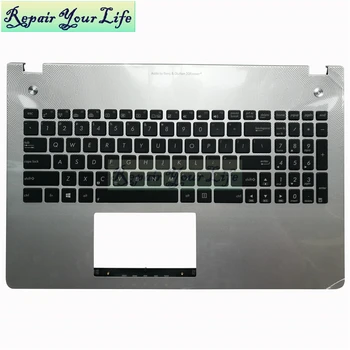 Nešiojamas klaviatūros ASUS N56 N56VM JAV anglų juoda apšvietimas Topcase sidabro palmrest 0KNB0-6621US00 9Z.N8BBQ.K01 pakeitimo