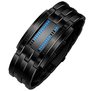 Vyriški Žiūrėti Prabangus LED Elektroniniai Mėlyna Dvejetainis led Displayer Šviesos Sporto Laikrodžiai Vyrams, Moterims, Nerūdijančio Plieno Laikrodžius